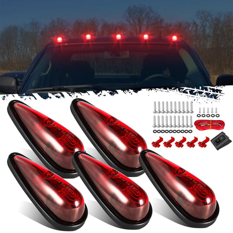 Image of Partsam Red Cab Light, 5Pcs 9 LED Torpedo Cab Marker Light Roof Running Top, Front Rear Top Clearance Roof Running Light with Wiring Pack for Trucks, Vans, Pickups, semis, and RVs(Red/Red)