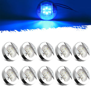 Partsam 10Pcs 3" LED Round Stern Transom Anchor Lights, Clear Lens Blue Led Round Interior Compartment and cockpit courtesy lights, Chrome Sealed Outdoors Sport Boat Outfitting Navigation Lights