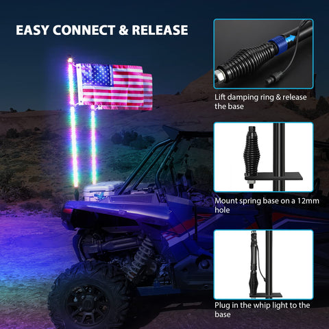 Image of Partsam 2X 4ft Spiral RGB LED Whip Lights for UTV ATV