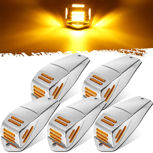 Partsam 5Pcs Replacement for Square Kenworth Cab Marker Lights 48 LED, Amber LED Flat line Square Cab Light Assembly with Chrome Plastic Housing for Kenworth/Peterbilt/Freightliner
