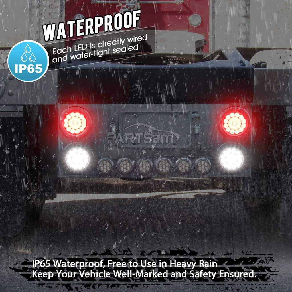 Partsam Red/White Round Led Truck Trailer Tail Lights / Reverse Lights