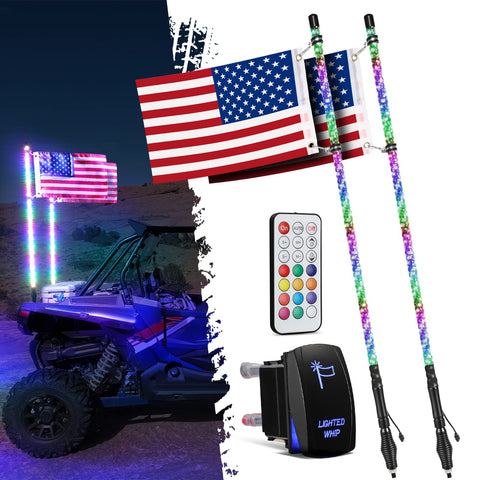 Image of Partsam 2X 4ft Spiral RGB LED Whip Lights for UTV ATV