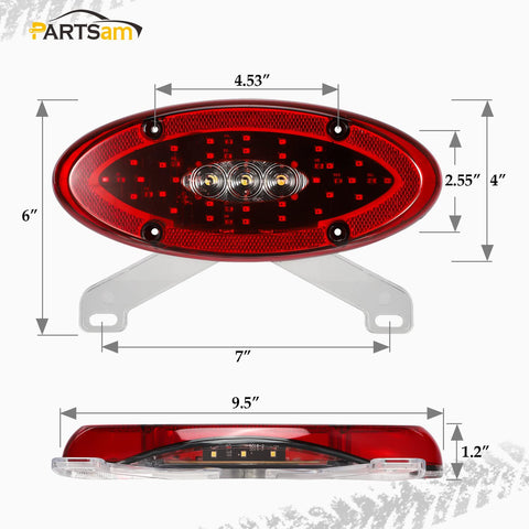 Image of Partsam Pair 9.5" Red Led Oval Combination RV Tail Lights