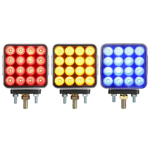 Image of Partsam 2pcs Dual Revolution Amber/Red/Blue Square Double Face 38 Diode Marker/Turn Signal and Auxiliary Led Pedestal Light with Chrome Housing Sealed Replacement for Kenworth/Peterbilt/Freightliner