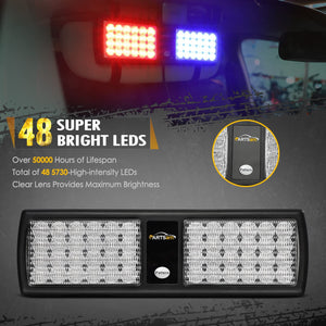 Partsam Red/Blue 48LED Visor Emergency Strobe Lights