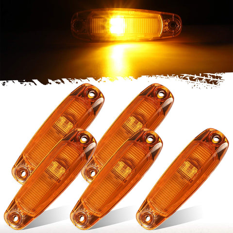 Image of Partsam Replacement for Freightliner Cascadia Cab Roof Marker Clearance Lights Lamps 5pcs Amber Lens 4 LED Assembly, for Post 2014 New Generation Cascadia Cab Lights A66-01728-003