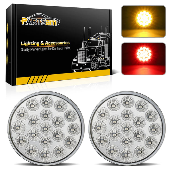 Partsam 2Pcs 4 Inch Round LED Trailer Tail Lights 16LED w Rubber Grommet, Waterproof Sealed Round Red Stop Turn Tail Brake Running Lights White Reverse Backup Lights Lamps for RV Trailer Trucks Partsam 2Pcs 4 Inch Round LED Trailer Tail Lights 16LED w Rubber Grommet, Waterproof Sealed Round Red Stop Turn Tail Brake Running Lights White Reverse Backup Lights Lamps for RV Trailer Trucks