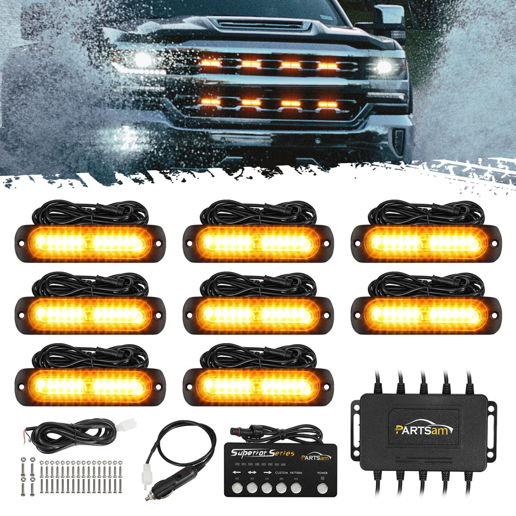 Partsam LED Oval Emergency Amber Truck Strobe Lights Kit