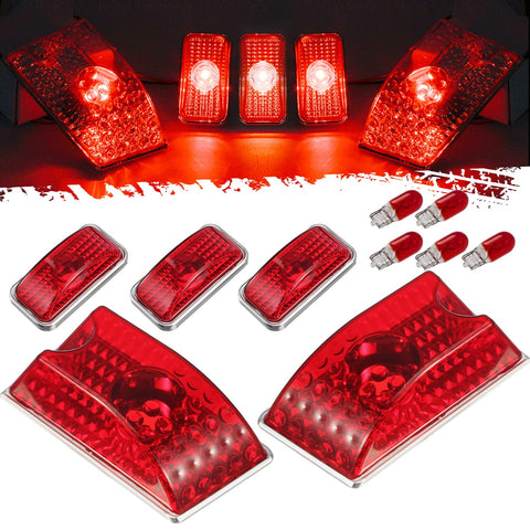 Image of Partsam 5Pcs Rear Red Cab Roof Lights Kit Compatible with Hummer H2 Cab Roof Lights Cover Lens 2003-2009 and Hummer H2 SUT Cab Roof Top Clearance Marker Lights Lamps 2005-2009 w/ T10 Halogen Bulbs