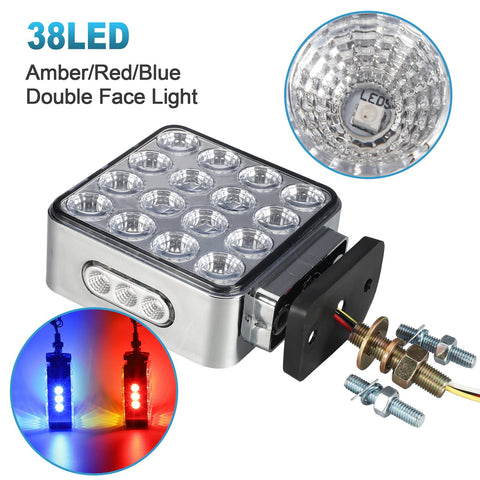 Image of Partsam 2pcs Dual Revolution Amber/Red/Blue Square Double Face 38 Diode Marker/Turn Signal and Auxiliary Led Pedestal Light with Chrome Housing Sealed Replacement for Kenworth/Peterbilt/Freightliner