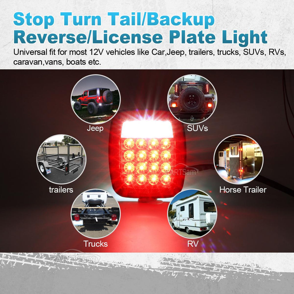 Partsam 38 LED Universal Tail Lights - Pair Of Stud Mount Combination Lamps For Trucks & Trailers