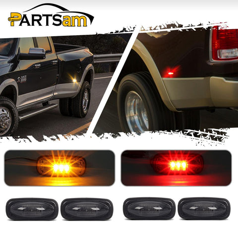 Image of Partsam 2x Amber + 2x Red LED Fender Marker Replacement For DODGE 2003-2009 RAM 3500, Smoked Lens LED Fender Bed Side Marker Lights Set Assembly Replacement For Dodge RAM 2500 3500 HD Trucks