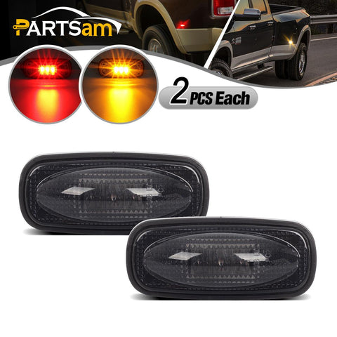 Image of Partsam 2x Amber + 2x Red LED Fender Marker Replacement For DODGE 2003-2009 RAM 3500, Smoked Lens LED Fender Bed Side Marker Lights Set Assembly Replacement For Dodge RAM 2500 3500 HD Trucks