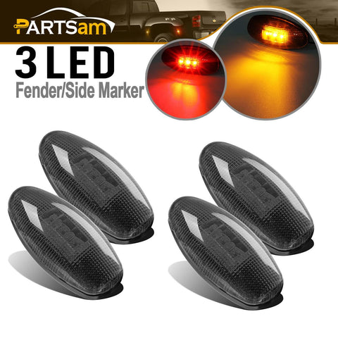 Image of Partsam Dually LED Fender Bed Side Marker Lights Set Smoke Lens Replacement For Silverado and Sierra 1999-2013 Dually 2500 3500 HD Dual Wheeler Trucks (2 x Amber, 2 x Red)
