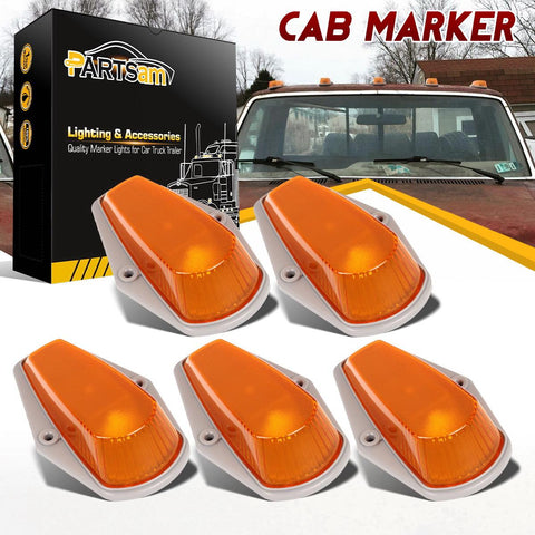 Image of Partsam 5Pcs Amber Cab Marker Light Covers Replacement for F150 F250 F350 Top Roof Clearance Running Lights Lens 1980-1997 Super Duty Pickup Trucks with Base and T10 Sockets Pigtails(w/o Bulbs)