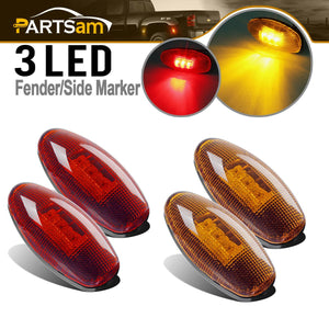 Partsam 4Pcs LED Fender Bed Side Marker Lights Set Replacement for Sierra and Silverado Dually 2500 3500 HD Dual Wheeler Trucks 1999-2013 w/ T10 Plug (2X Amber + 2X Red)