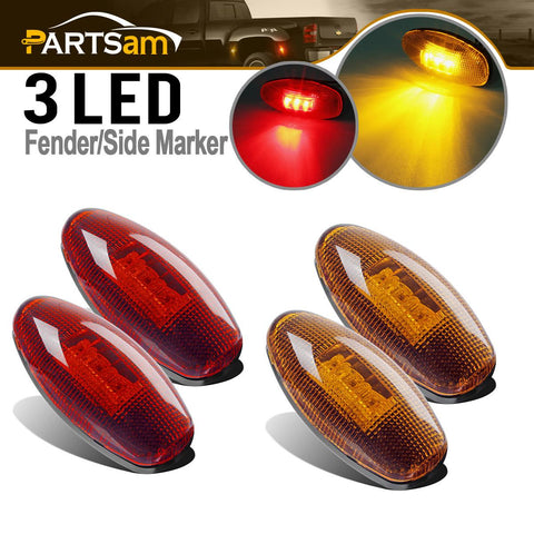 Image of Partsam 4Pcs LED Fender Bed Side Marker Lights Set Replacement for Sierra and Silverado Dually 2500 3500 HD Dual Wheeler Trucks 1999-2013 w/ T10 Plug (2X Amber + 2X Red)