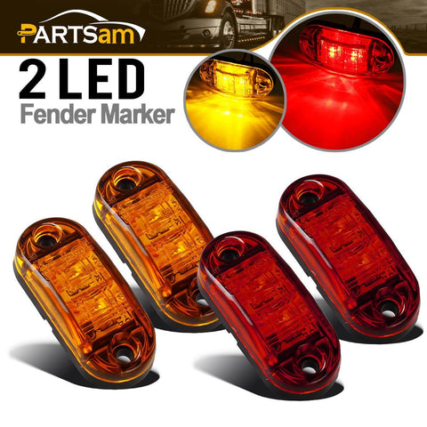 Image of Amber Red 2.5inch 2 Diode Oval LED Trailer Truck Clearance Light Side Marker Light 4PCS, Surface Mount Little Boat Marine Led Lights RV Camper Accessories (2 Amber+2 Red)