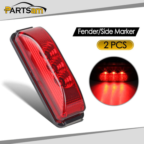 Image of Partsam Pair 3.9inch Side Marker & Clearance Light Red Waterproof Black Base Mount 3LED, Sealed Thin Line LED Trailer Marker Clearance or ID Lights w/Miro-Reflectors