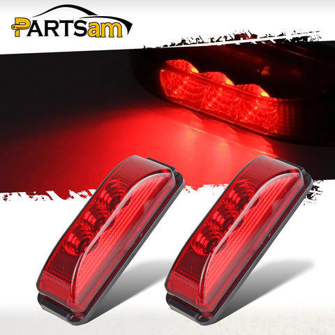 Image of Partsam Pair 3.9inch Side Marker & Clearance Light Red Waterproof Black Base Mount 3LED, Sealed Thin Line LED Trailer Marker Clearance or ID Lights w/Miro-Reflectors