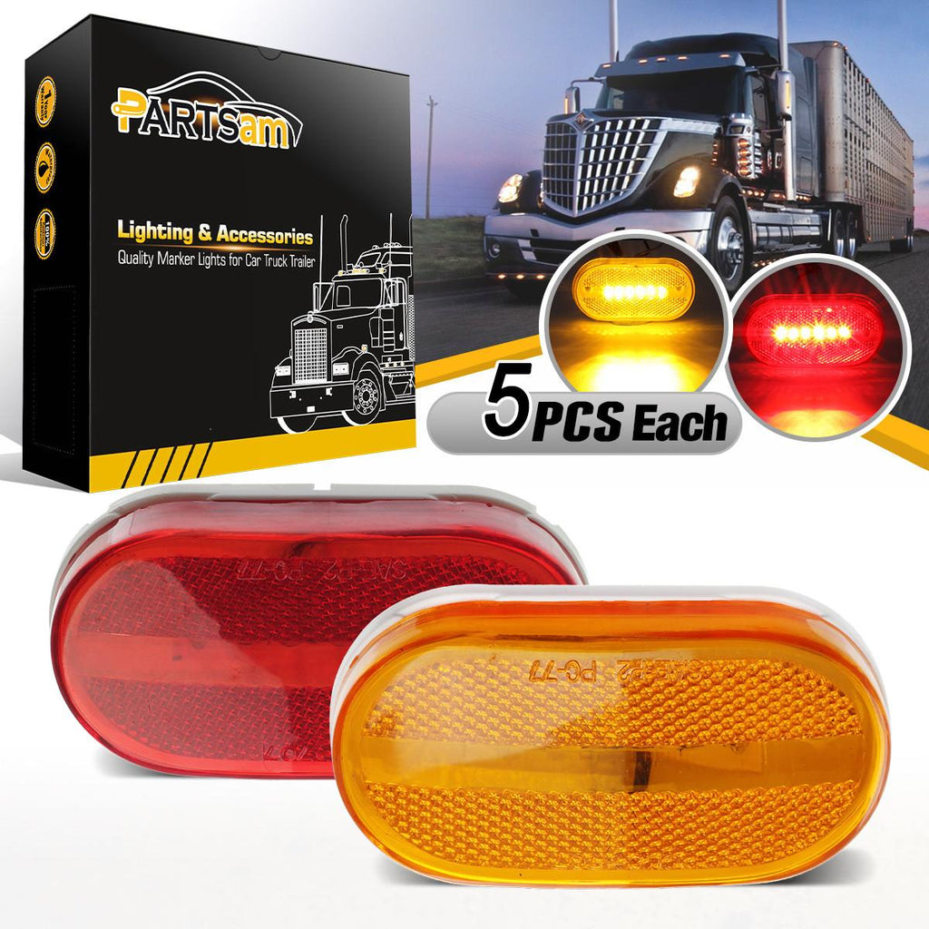 thumbnail image 2 of 5pcs Amber Oval 6 LED Side Marker Lights - Clearance Lamp For Trailer Truck - 12V 2 of 6