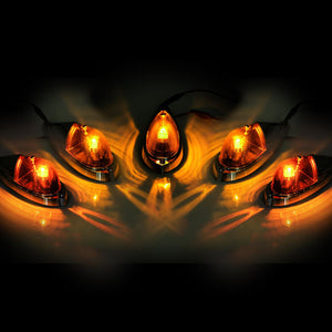 Partsam 5X Amber Cab Marker Top Roof Running Lights Kit Universal Teardrop Style Cab Light Compatible with Kenworth/Peterbilt/Freightliner/Mack/Western Star Truck Trailer