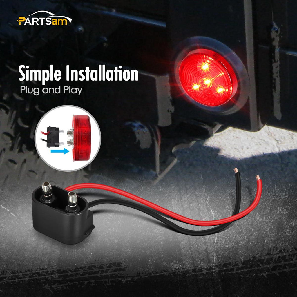 Partsam 5pcs 2" Red Round Sealed Clearance Marker Light 4 LED Mount Grommet / Pigtails Hardwired