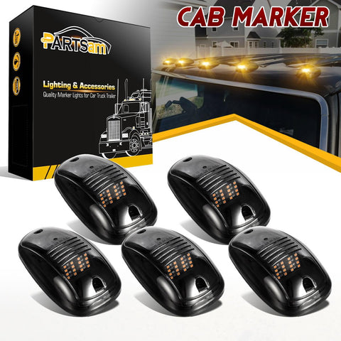 Image of Partsam 5pcs Smoke Cab Light 16LED Amber Top Roof Running Cab Marker Lights Assembly Compatible with Dodge Ram 1500 2500 3500 4500 5500 2003-2018 Pickup Trucks