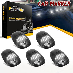 Partsam 5pcs Smoke Cab Marker Top Roof Running LED Light Assembly w/16LED White Cab Light Compatible with Dodge Ram 1500 2500 3500 4500 5500 2003-2018 Pickup Trucks