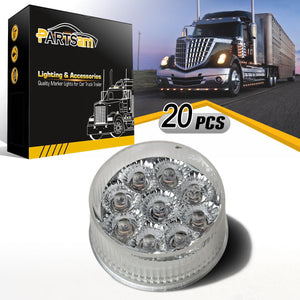 Partsam 20) 2in. Round Side Marker LED Truck Lights Clearance 9 Diodes Reflector Trailer, Sealed Clear/Amber 2" Round LED Trailer Side Marker Lights, Miro-Reflex faceted reflector design