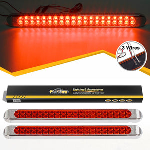 Partsam 17 Inch 40 LED Red Trailer Light Bar Waterproof Sealed 17\" Utility Trailer Truck RV Pickup Led Stop Tail Third 3rd Brake Marker Clearance Identification Light Bar W/Chrome Bezel DOT