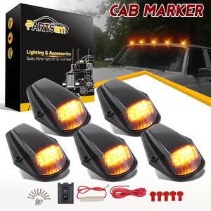 Partsam 5Pcs Smoked Amber Cab Marker Lights 12LED Compatible with Ford F150 F250 F350 1973-1997 F Series Super Duty Pickup Trucks Cab Top Roof Running LED Lights Assembly w/ Wiring Harness