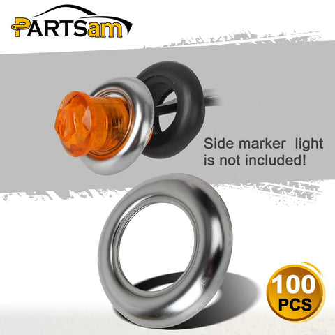 Image of Partsam 3/4" round Stainless Steel Trim Ring Bezel For 3/4" Accent Marker Lights and all 3/4" Round Marker Clearance Lights (Pack of 100)