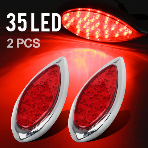 Image of Partsam 2Pcs Red 35 LED Chrome Tear Drop Tail Lights Truck Trailer Hot Rod Stop Turn Brake Tail Lights Sealed w/High Low Brightness, Red Teardrop Tail Lights