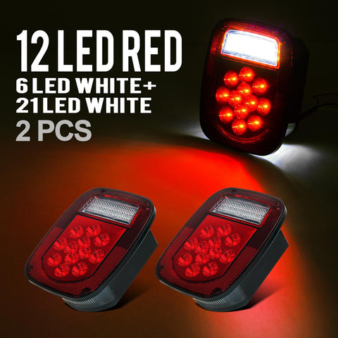 Image of Partsam 2x Red/White 39 LED Stop Turn Tail Stud Lights Replacement for Jeep CJ YJ JK Truck Trailer Boat RV, Hardwired