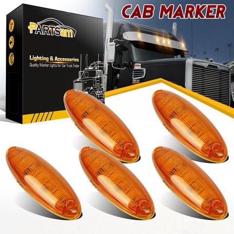 Image of Partsam 5pcs Waterproof Amber Lens Yellow 6 LED Top Cab Marker Roof Running Lights Lamps Replacement for Freightliner Cascadia Heavy Duty Truck