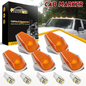 Partsam 5pcs Top Cab Marker Roof Running Light Amber Cover Lens 15442 + 5X 5050 T10 194 LED Bulbs Compatible with Ford F-150 F-250 F-350 1973-1997 F Series Pickup Super Duty Trucks.