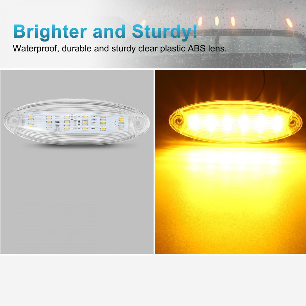 Partsam 5pcs Clear Lens Cab Clearance Roof Running Top Marker Lights Amber Yellow 6LED Amber Lights Assembly Waterproof Compatible with Freightliner Cascadia Heavy Duty Trucks