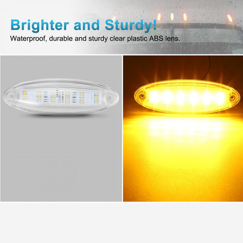 Image of Partsam 5pcs Clear Lens Cab Clearance Roof Running Top Marker Lights Amber Yellow 6LED Amber Lights Assembly Waterproof Compatible with Freightliner Cascadia Heavy Duty Trucks