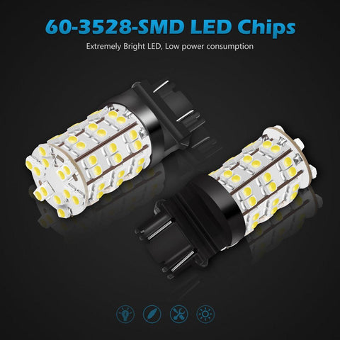 3157 3156 4114 Daytime Running Light Bulbs DRL Driving Light 60LED 3528-SMD 6000K Xenon White Ultra Bright Car Led Bulbs (Pack of 2)