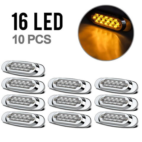 Image of Partsam 10Pcs 6.5 Inch Clear Lens Amber Led Oval Marker Light 16 Diodes Sealed Flush Mount Led Side Marker Lights Turn Signal Lights Cab Panel Lights Replacement for Kenworth/Peterbilt