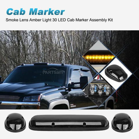 Image of Partsam 3PCS 30LED Cab Marker Roof Running Lights Assembly Compatible with Silverado/ Sierra 1500 1500HD 2500 2500HD 3500 2002-2007 Trucks Lights + Wiring Pack