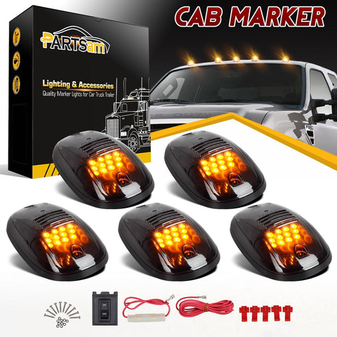 Image of Partsam 5X Amber 24 LED Smoke Cab Roof Running Top Marker Lights 264146BK Assembly Wire Harness Replacement for 1500 2500 3500 4500 5500 2003-2018 Pickup Trucks