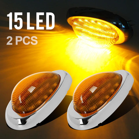 Image of Partsam 2Pcs 6" Amber Sleeper Cab LED Side Marker/Turn Led Light Clearance Surface Mount 15 LED Replacement for Freightliner Century/Columbia Amber Oval Side Marker and Turn Signal Sealed Light