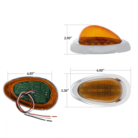 Image of Partsam 2Pcs 6" Amber Sleeper Cab LED Side Marker/Turn Led Light Clearance Surface Mount 15 LED Replacement for Freightliner Century/Columbia Amber Oval Side Marker and Turn Signal Sealed Light