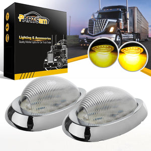 Partsam 2x Clear/Amber 5-7/8inch Led Side Marker Lamp Turn Signal Teardrop Light 15LED Sealed Replacement for Trucks Amber LED Side Marker Signal Light w Chrome Bezel Clear Lens