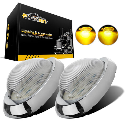 Image of Partsam 2x Clear/Amber 5-7/8inch Led Side Marker Lamp Turn Signal Teardrop Light 15LED Sealed Replacement for Trucks Amber LED Side Marker Signal Light w Chrome Bezel Clear Lens