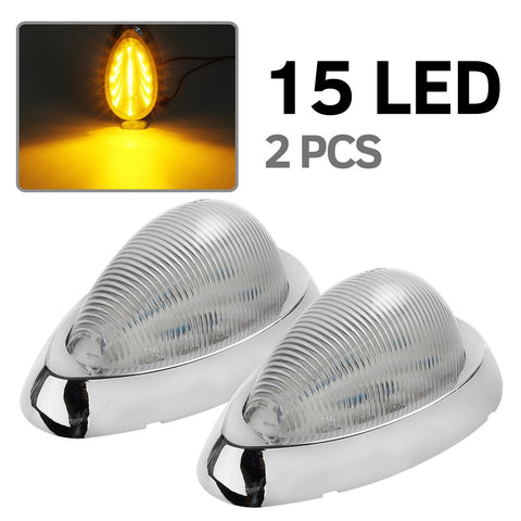 Image of Partsam 2x Clear/Amber 5-7/8inch Led Side Marker Lamp Turn Signal Teardrop Light 15LED Sealed Replacement for Trucks Amber LED Side Marker Signal Light w Chrome Bezel Clear Lens