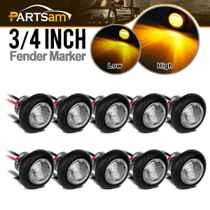 Partsam 10x 3/4inch Clear Lens Amber Yellow Round Led Lights Trailer Marker High Low Brightness 3SMD, 3/4inch Led Trailer Clearance, side Marker Lights, turn signal and running lamp