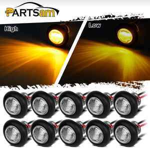 Partsam 10x 3/4inch Clear Lens Amber Yellow Round Led Lights Trailer Marker High Low Brightness 3SMD, 3/4inch Led Trailer Clearance, side Marker Lights, turn signal and running lamp